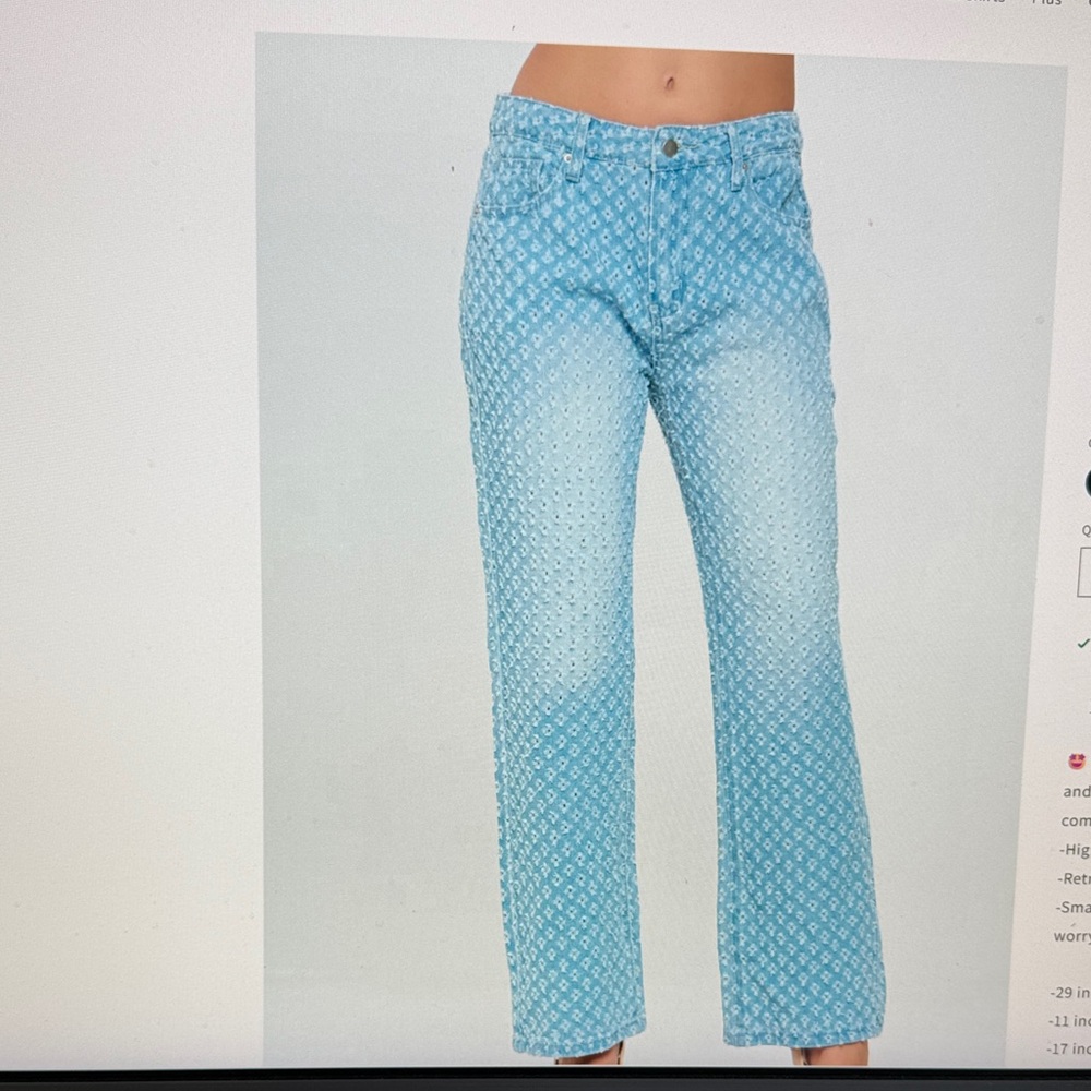 Chic High Rise Blue Patterned Jeans - Picture 2 of 7